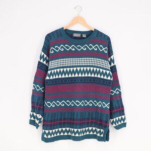 VINTAGE PARIS SPORT CLUB Zig-Zag Geo Print Sweater Ramie Cotton Blend Size M